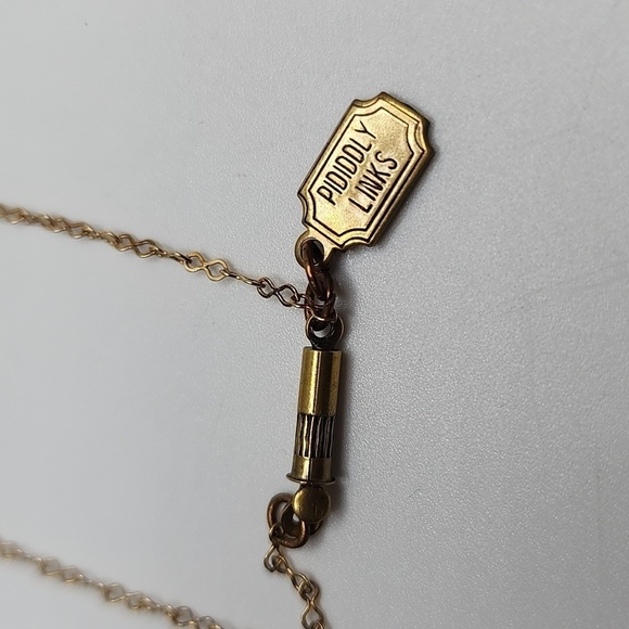 Art Nouveau Necklace Pididdly Links Kingston NY Pink Carved Glass Brass 14" VTG - Picture 4 of 10